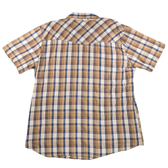 High Noon Mens XL Brown Plaid Pearl Snap Short Sleeves Pockets Rodeo Western - Picture 3 of 12